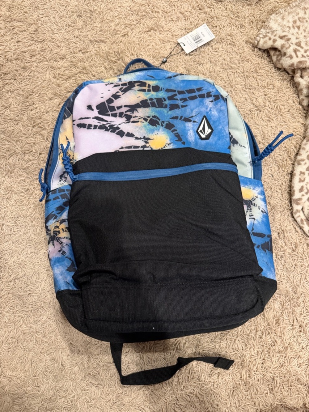Volcom Blue Black Tie-Dye Pattern Backpack